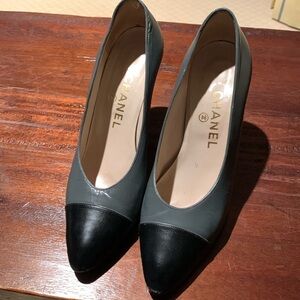 CHANEL Gray and Black Heels